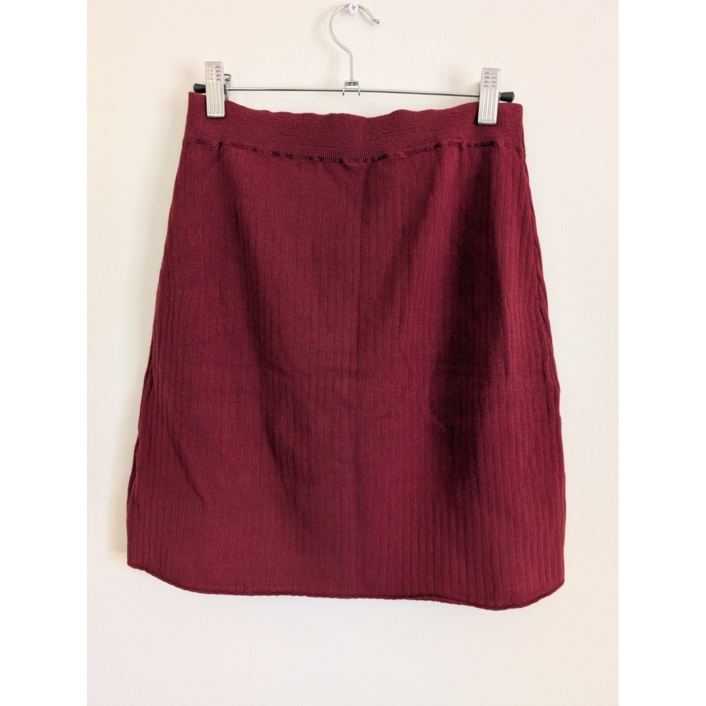 Free People Wine Red Ribbed Knit Wrap Mini Skirt large NWTs acadamia layering - Picture 4 of 7